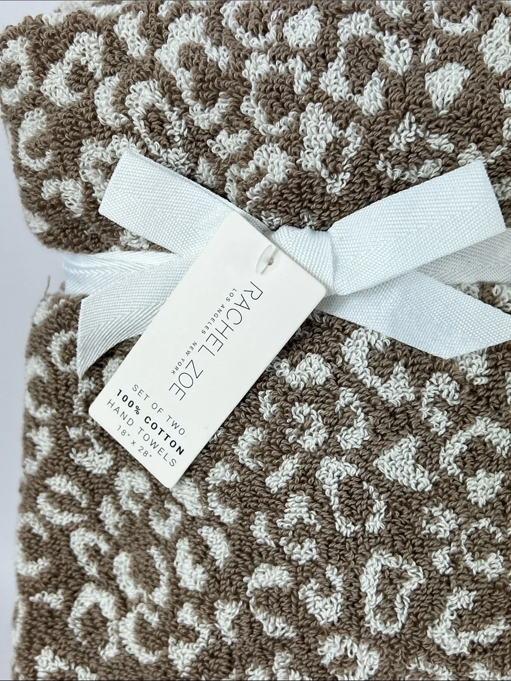Rachel Zoe Bath Towels Tan Cream Leopard Animal Print 100% Cotton 8 Pc NEW